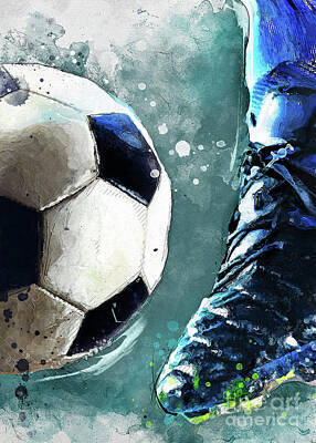 Football Digital Art - Football watercolor sport art #football #soccer by Justyna Jaszke JBJart