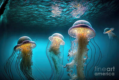 Lamborghini Cars - Glowing jellyfish underwater in the ocean. Generative AI by Michal Bednarek