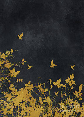 Florals Digital Art - Gold And Black Floral #goldblack #floral by Justyna Jaszke JBJart