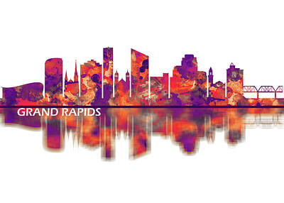 City Scenes Mixed Media - Grand Rapids Michigan Skyline by NextWay Art