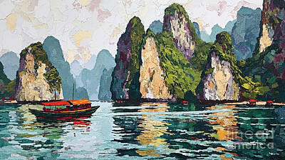 Curated Travel Chargers - Ha Long Bay  the landscape and mountains by Asar Studios by Celestial Images