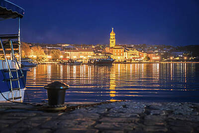 Beach Royalty Free Images - Island town of Krk evening waterfront view Royalty-Free Image by Brch Photography