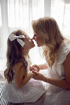 Studio Grafika Typography Royalty Free Images - Mom And Daughter Baby In White Dresses Sitting On The Floor Of The House Against Background Of The Window Royalty-Free Image by Elena Saulich