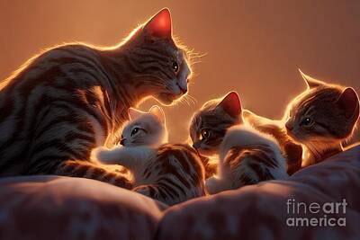 Landscapes Kadek Susanto Royalty Free Images - Mother Cat Nursing Her Kittens Royalty-Free Image by Benny Marty