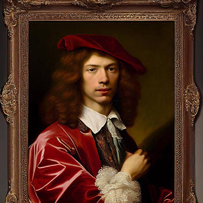 Portraits Digital Art - Portrait  of  handsome  Rococo  artist  tienne  Mauri  by Asar Studios by Celestial Images