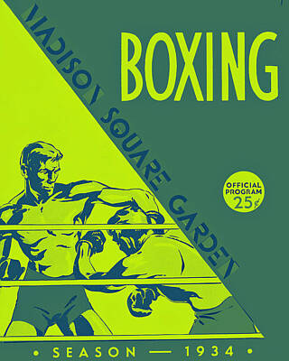 Fight Club Royalty-Free and Rights-Managed Images - Poster of 1934 Madison Square Garden Boxing Program by MotionAge Designs