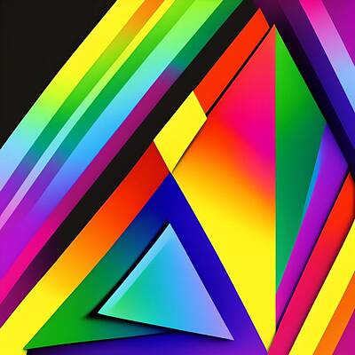 Parisian Bistro - Rainbow Colored Triangle Background, Generative AI Illustration by Miroslav Nemecek