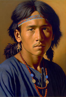 Gaugin - Very  handsome  young  native  American  Indian  boy  by Asar Studios by Celestial Images