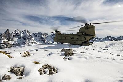 Impressionist Landscapes - 47F Chinook sits atop a mountain in the Alps in Germany by US Army by MotionAge Designs