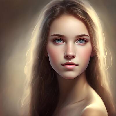 Digital Art - Beautiful Young Lady, Generative AI Illustration by Miroslav Nemecek