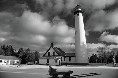 All Black On Trend - New Presque Isle Lighthouse during winter located along Lake Huron in Michigan by Eldon McGraw