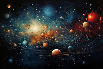 Science Fiction Paintings - a magnificent universe with planets as backgrou by Asar Studios by Asar Studios