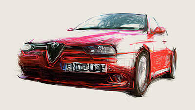 Winslow Homer Royalty Free Images - Alfa Romeo 156 GTA Car Drawing Royalty-Free Image by CarsToon Concept