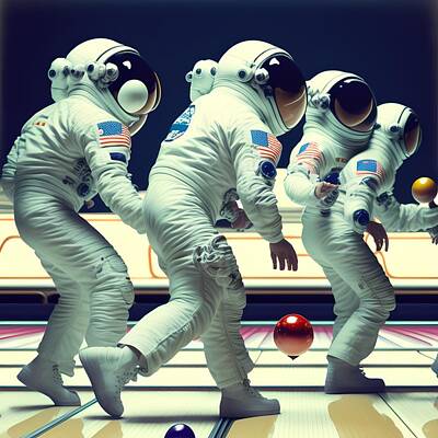 Science Fiction Digital Art - Astronaut Playing Bowling, Generative AI Illustration by Miroslav Nemecek