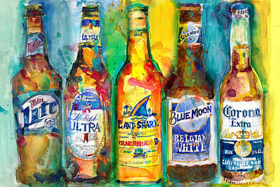 Best Sellers - Beer Paintings - 5 Beers by Dorrie Rifkin