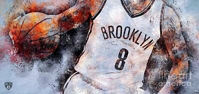 Sports Drawings - Brooklyn Nets Basketball NBA Team, Atlantic,Sports Posters for Sports Fans by Drawspots Illustrations
