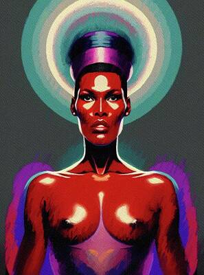 Celebrities Painting Royalty Free Images - Grace Jones, Music Star Royalty-Free Image by Sarah Kirk