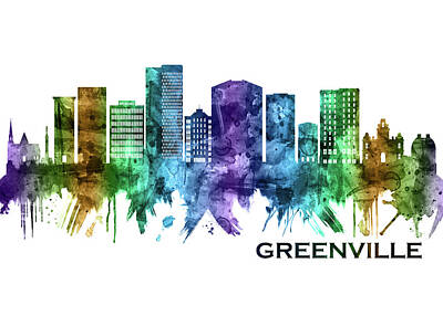 City Scenes Mixed Media - Greenville South Carolina Skyline by NextWay Art