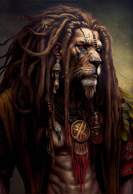 Animals Digital Art - Lion  with  dreadlocks by Asar Studios by Celestial Images