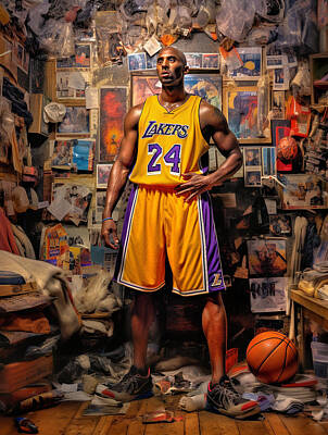 Best Sellers - Athletes Paintings - Maximalist  famous  sports  athletes  Kobe  Bryant    by Asar Studios by Celestial Images