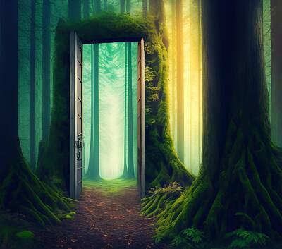 Giuseppe Cristiano Royalty Free Images - Open Portal Door to Mysterious Forest, Generative AI Illustratio Royalty-Free Image by Miroslav Nemecek