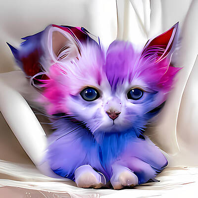 Mother And Child Animals - Purple Kitten  by Cristi Sturgill