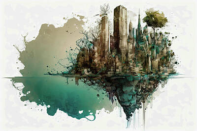Abstract Skyline Photos - Stunning Generative AI illustration of intricately detailed sci- by Matthew Gibson
