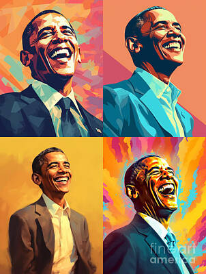 Politicians Paintings - Teen  barack  obama  happy  and  smiling  Surreal  by Asar Studios by Celestial Images