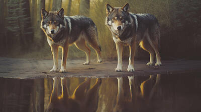 Animals Paintings - Wolves  by Asar Studios by Celestial Images