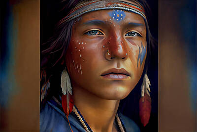 Landmarks Digital Art - Native  American  Indian  masterful  photoreal  acry  by Asar Studios by Celestial Images