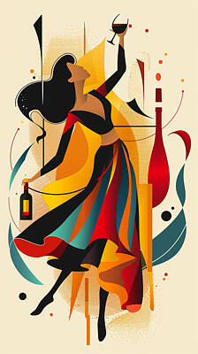 Wine Digital Art - A woman danc ng w th a w ne bottle vector  llus 1c15c02b-45e8-46ea-ad95-b9d74249fc7c by Romed Roni