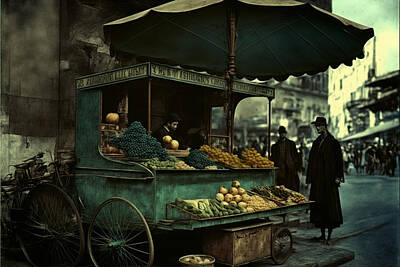 Fairy Tales Royalty Free Images - autochrome  an  outdoor  fruit  stand  a  steam by Asar Studios Royalty-Free Image by Celestial Images