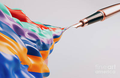 Roses Digital Art - Fountain Pen And Colorful Ink Plume by Allan Swart