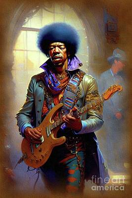 Celebrities Paintings - Jimi Hendrix, Music Star by Esoterica Art Agency