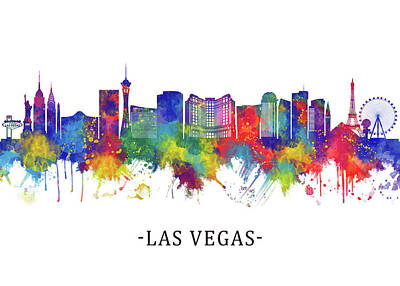 Skylines Mixed Media - Las Vegas Nevada Skyline by NextWay Art