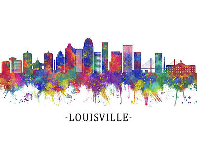City Scenes Mixed Media - Louisville Kentucky Skyline by NextWay Art