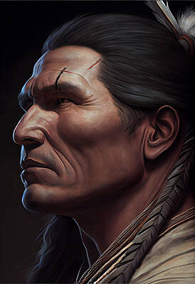 Landmarks Digital Art - Native  American  Chief  Side  Face  masterful  photo  by Asar Studios by Celestial Images