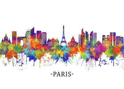 Paris Skyline Mixed Media Rights Managed Images - Paris France Skyline Royalty-Free Image by NextWay Art