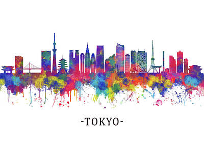 Abstract Mixed Media - Tokyo Japan Skyline by NextWay Art