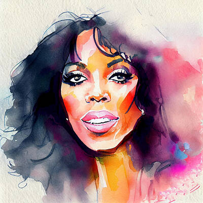 Mixed Media - Watercolour Of Donna Summer by Smart Aviation