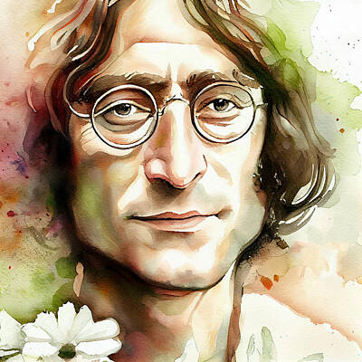 In Flight - Watercolour Of John Lennon by Smart Aviation