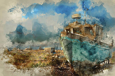 Mt Rushmore Royalty Free Images - Watercolour painting of Abandoned fishing boat on beach landscap Royalty-Free Image by Matthew Gibson