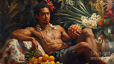 Athletes Royalty Free Images - Young handsome Hawaiian warrior athlete body by Asar Studios Royalty-Free Image by Celestial Images