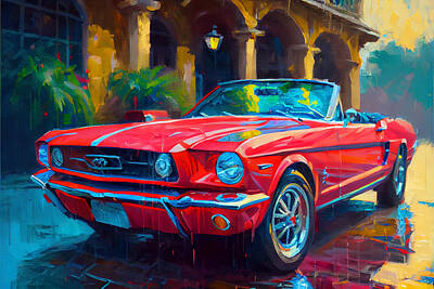 Golfing Royalty Free Images - 645563966  Ford  Mustang  Convertible  oil  Painting  in  t  0acd9973  d9645563b  645043c043  b645b5 Royalty-Free Image by Celestial Images