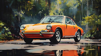 Surrealism Paintings - 1967 Porsche 911S 2.0 litre SWB Soft Window Tar by Asar Studios by Celestial Images