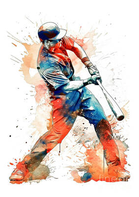 Baseball Digital Art - Baseball player in action during colorful paint splash. by Odon Czintos
