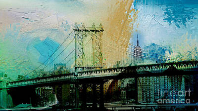 Abstract Skyline Digital Art - Manhattan bridge by Bruce Rolff
