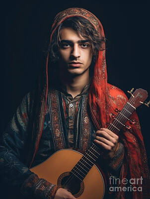 Musicians Painting Rights Managed Images - Musician  Youth  from  Armenia  extremely  handsome   by Asar Studios Royalty-Free Image by Celestial Images