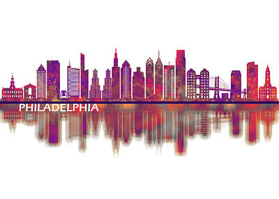 Landscapes Mixed Media Royalty Free Images - Philadelphia Pennsylvania Skyline Royalty-Free Image by NextWay Art