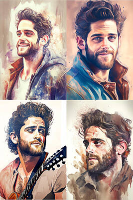 Royalty-Free and Rights-Managed Images - Thomas Rhett Watercolour Grid by Stephen Smith Galleries
